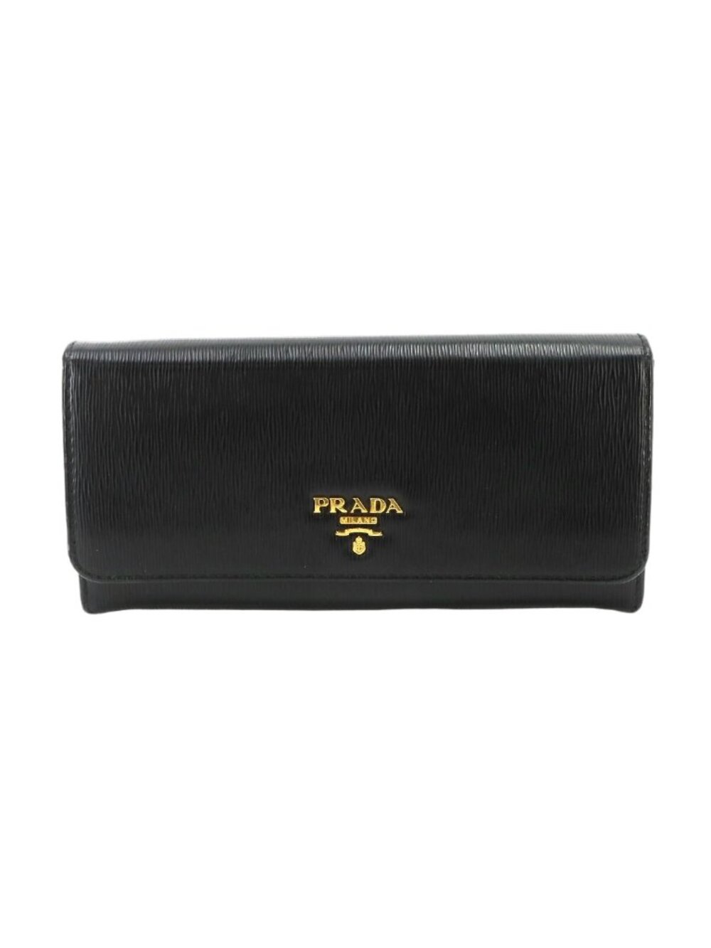 Prada Bifold Wallet Leather Black Pass Gold
